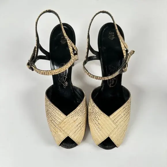 Vintage 1950s Reptile Peep-Toe Sandals by L'aiglon Custom Made Size 6.5 N - Picture 4 of 10